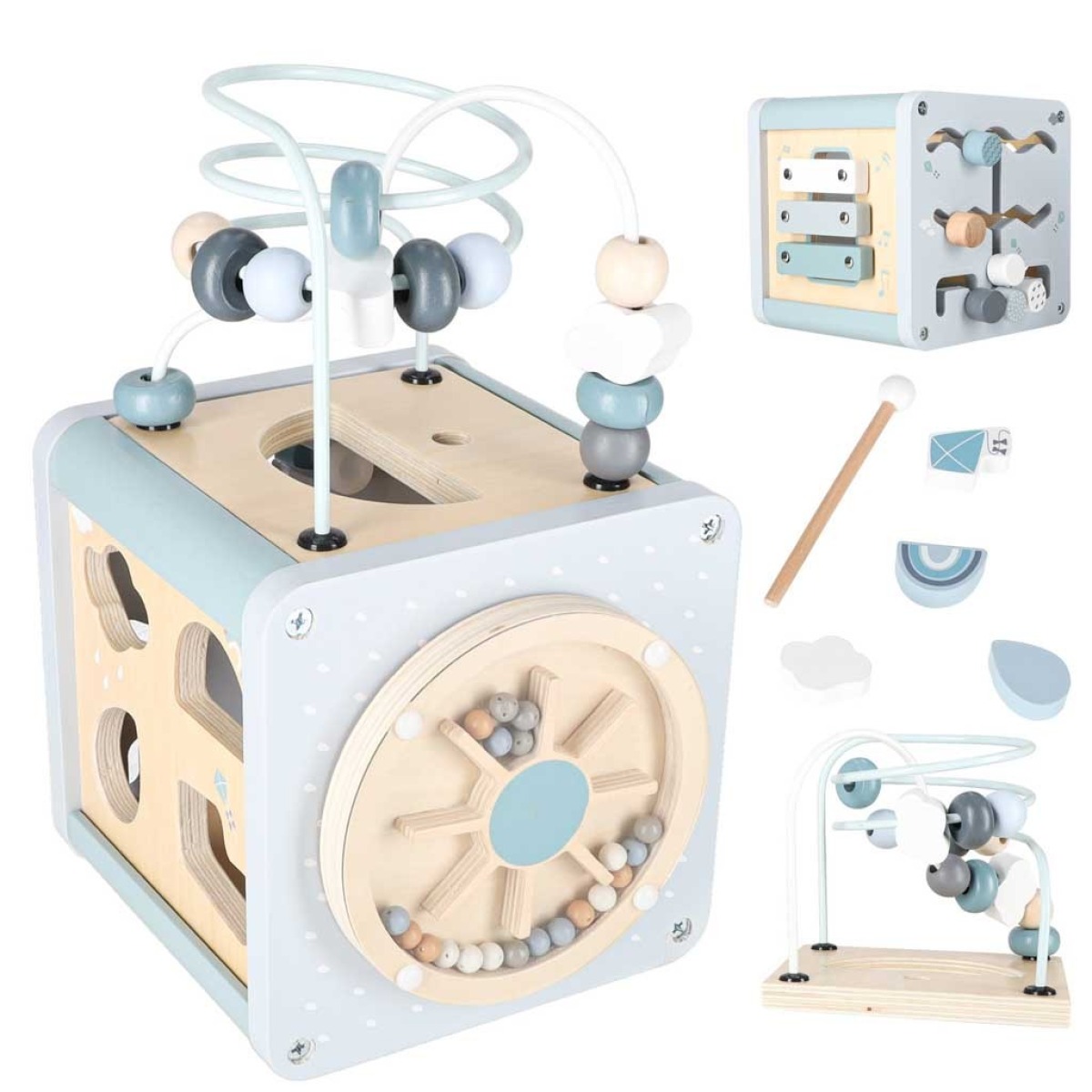 Koka aktivitāšu kubs 5-in-1, zils, 1+