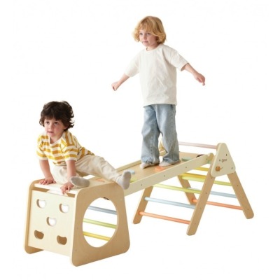 Puidust ronimiskomplekt Montessori kolmnurk 5 ühes - mänguväljak, sisejõusaal lastele