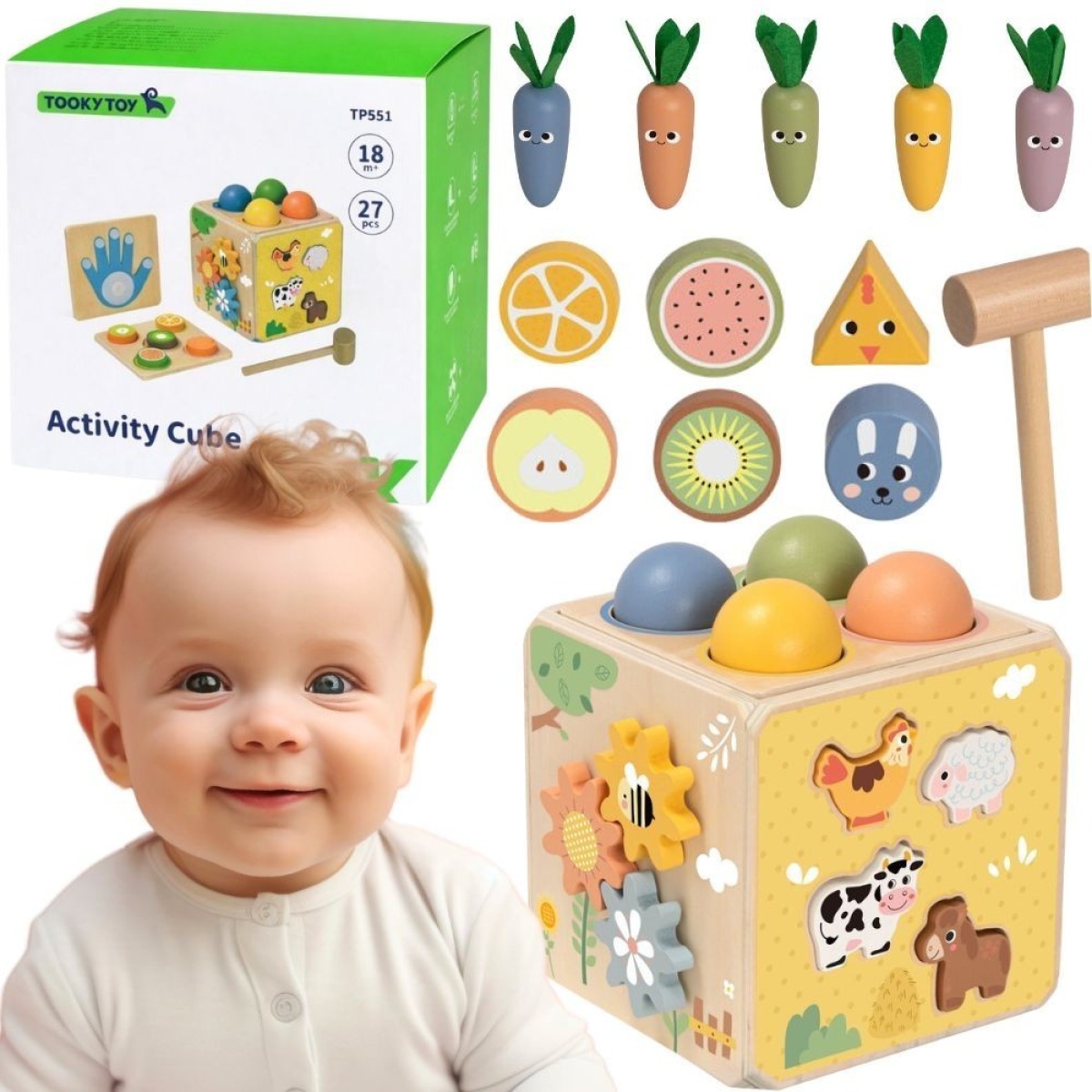TOOKY TOY Koka vedru hariduskuubik 5-in-1