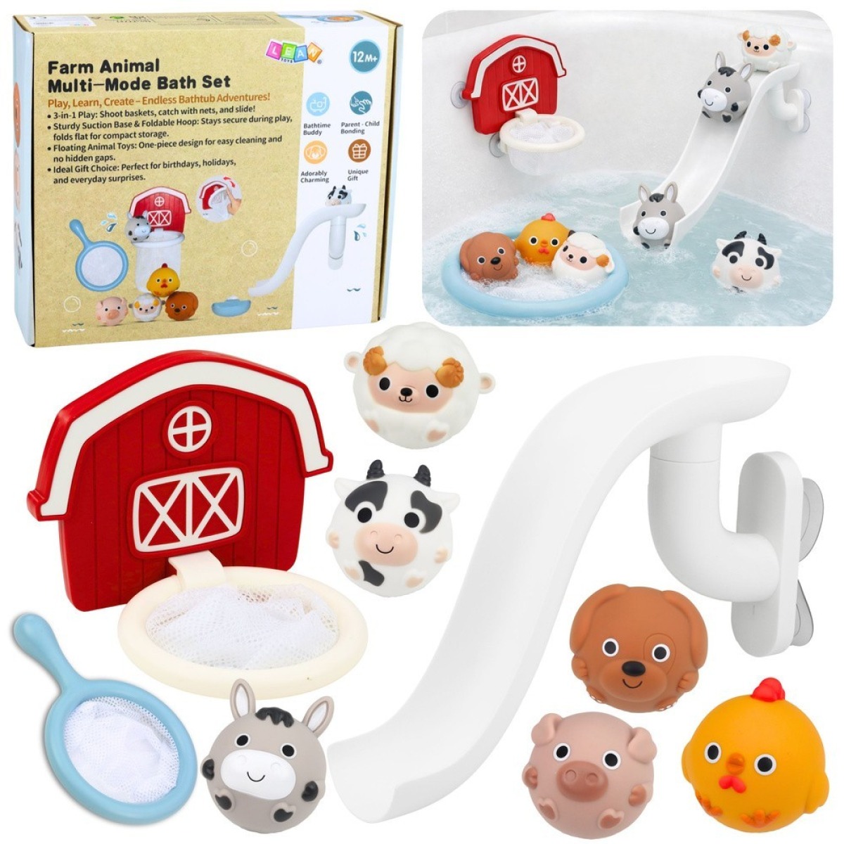 Vannirotaļlieta Farm Animals taluloomadega, liumäe, korvi ja