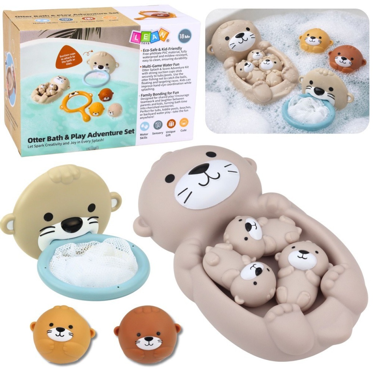 Vannimänguasjade komplekt Otter Family, korv ja pallid, 4 os
