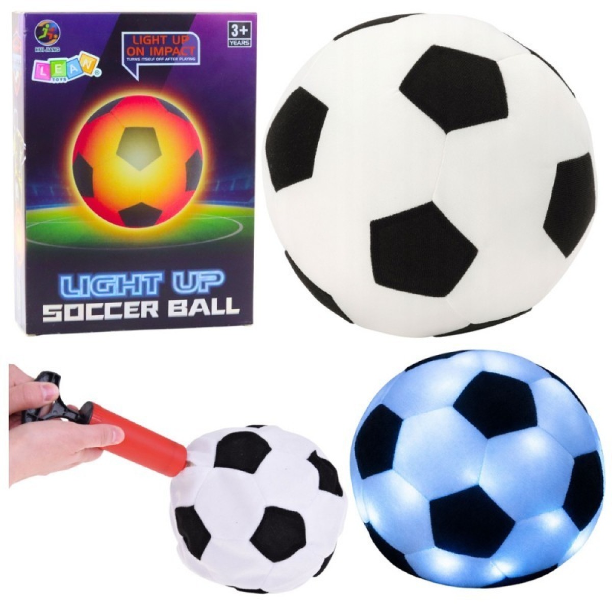Vieglā futbola bumba mešanai un speršanai, kas spīd tumsā