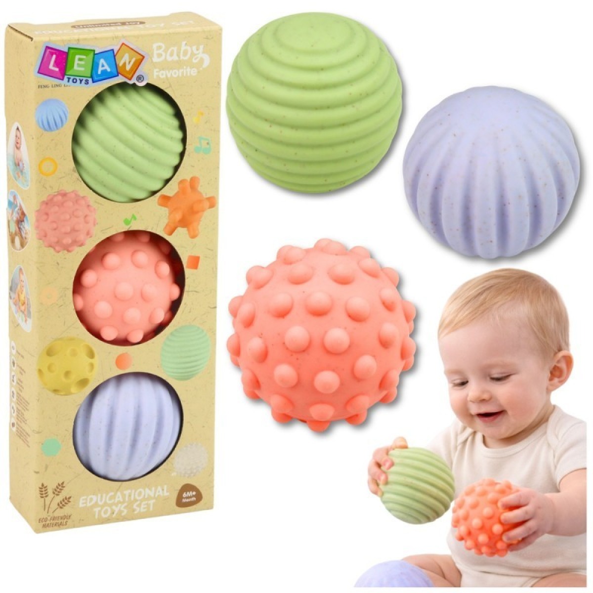Sensooras bumbiņas Babydele Pastell komplektā, 3 gab., 6 cm