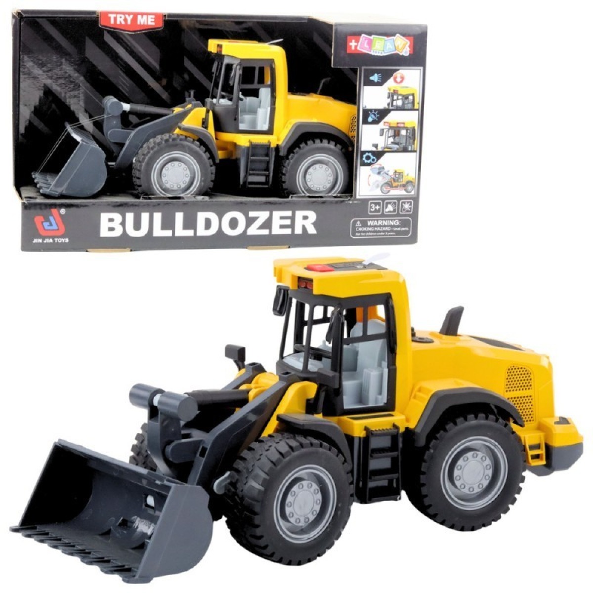 Dzeltens buldozers ar gaismām un skaņām