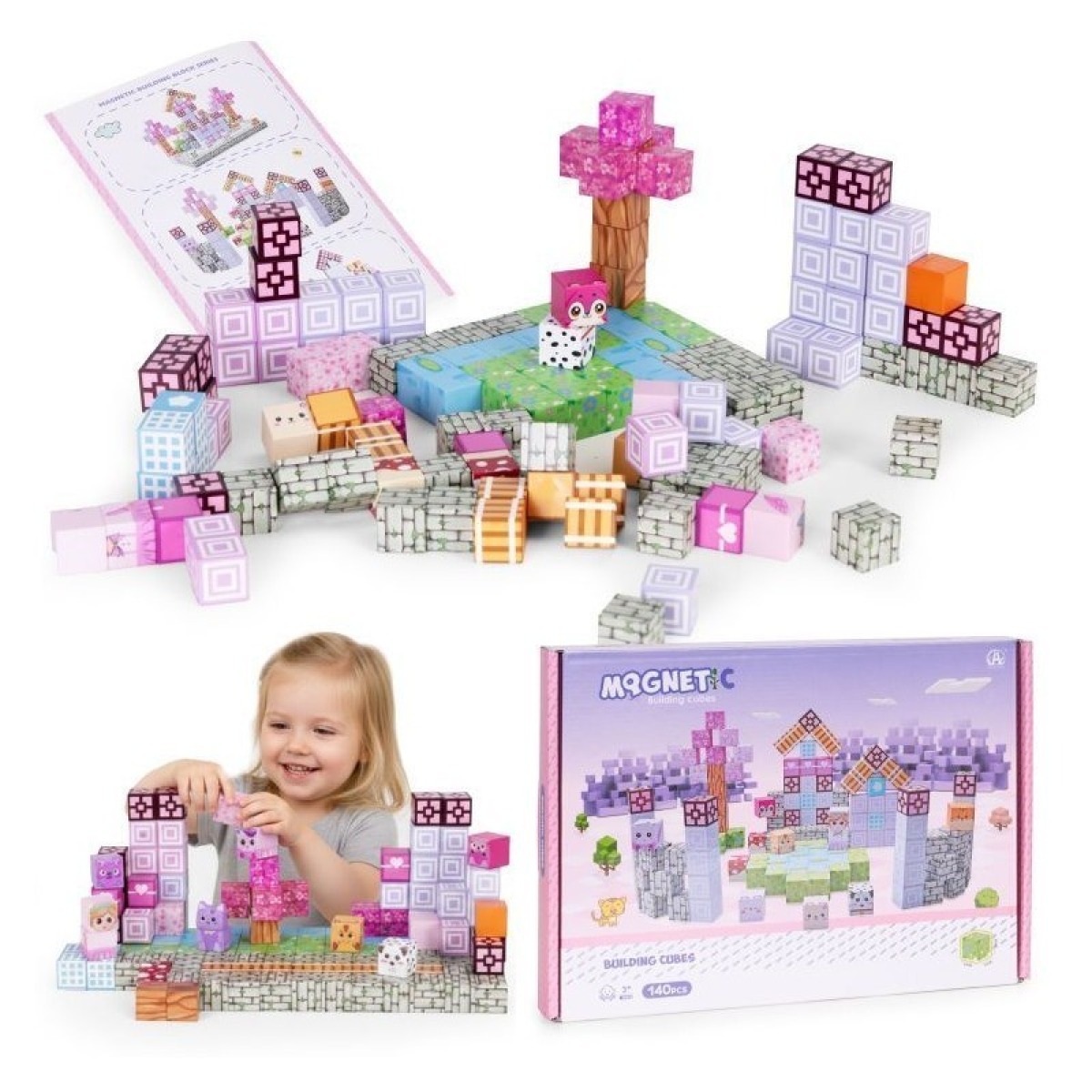 Magnetiliste ehitusklotside (2x2 cm) komplekt bērniem 140 os