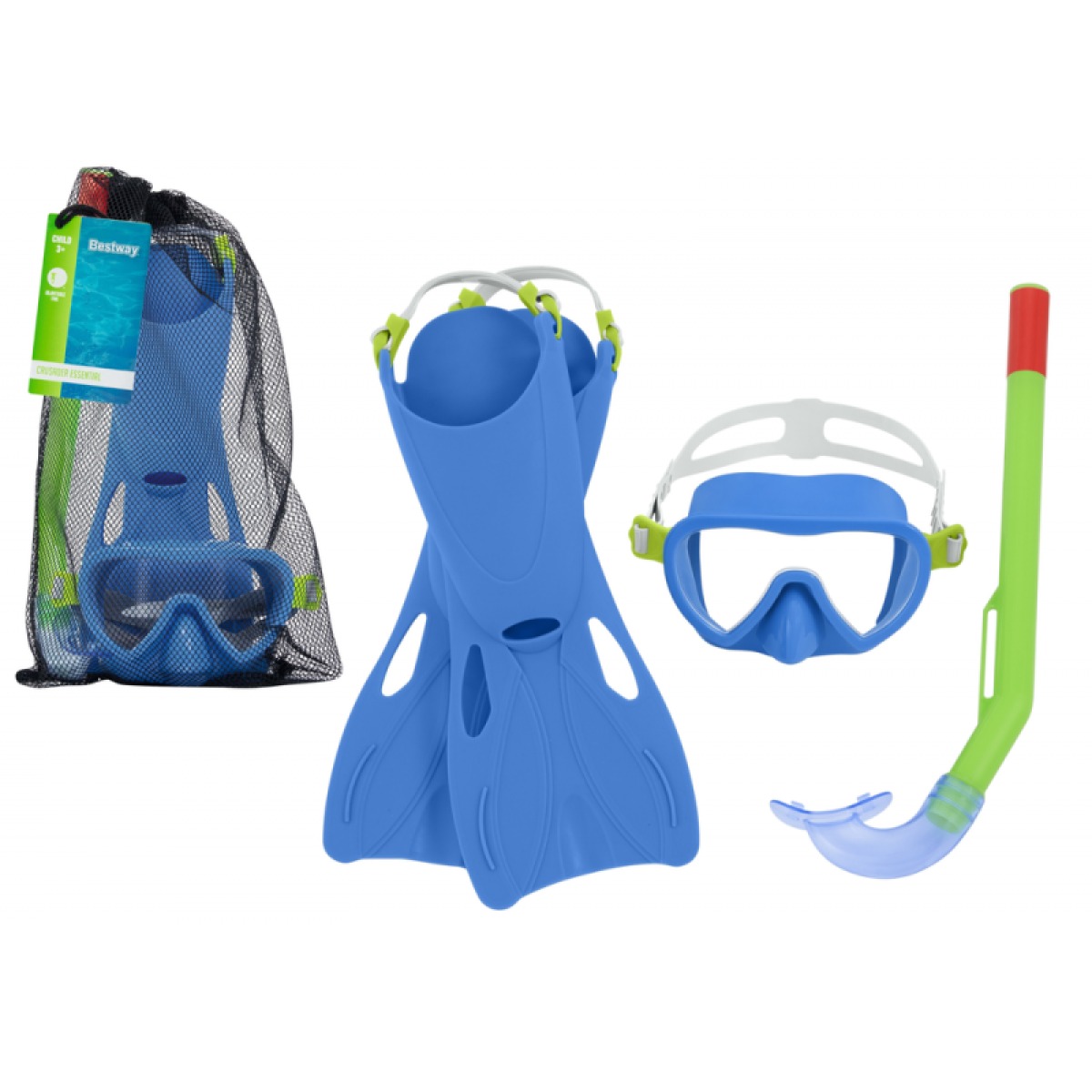 Snorkelēšanas komplekts Bestway: zila maska, spuras un elpošanas caurule