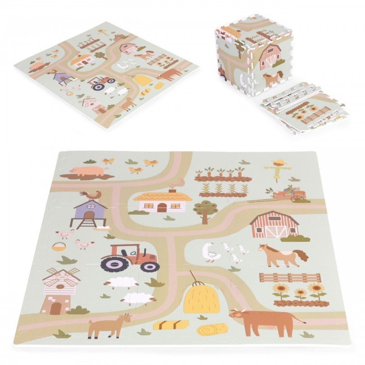 Lauku motīvu puzles paklājiņš no EVA putām 90.5x90.5 cm, 21 gabals