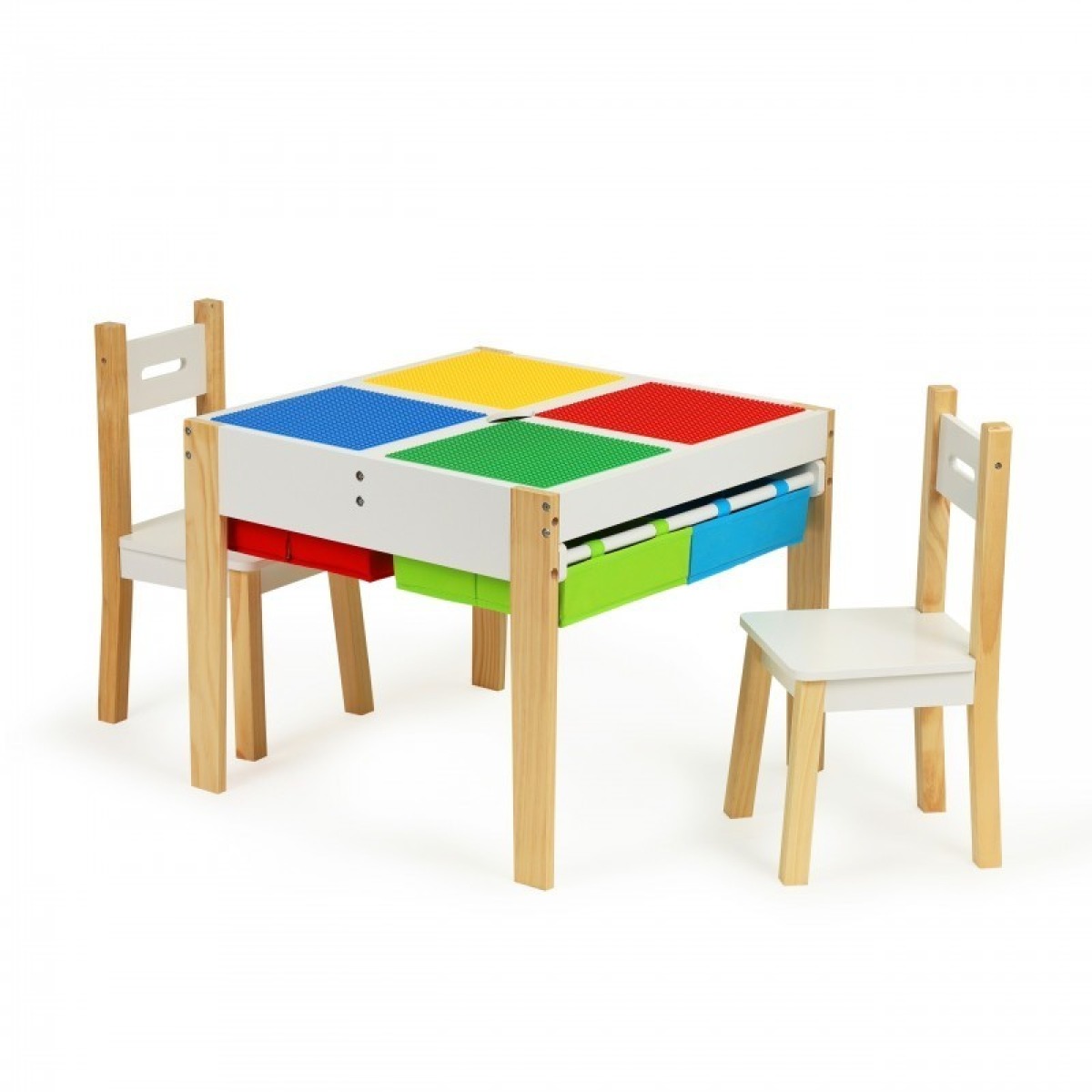 Koka bērnu galds un 2 krēsli, saderīgs ar LEGO klucīšiem | MIU Kids