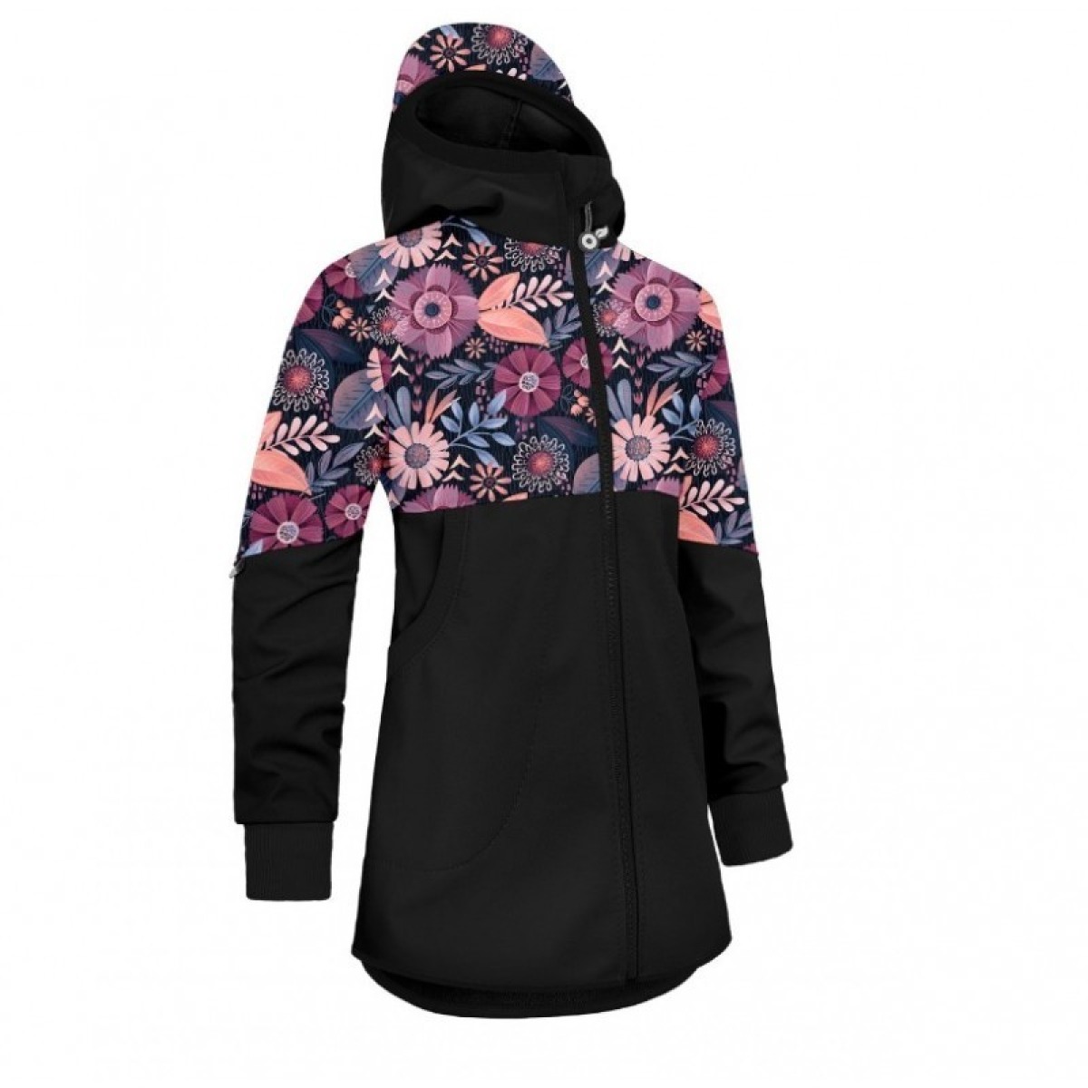 Bērnu softshell mantel fliisvoodriga, must/magic flowers