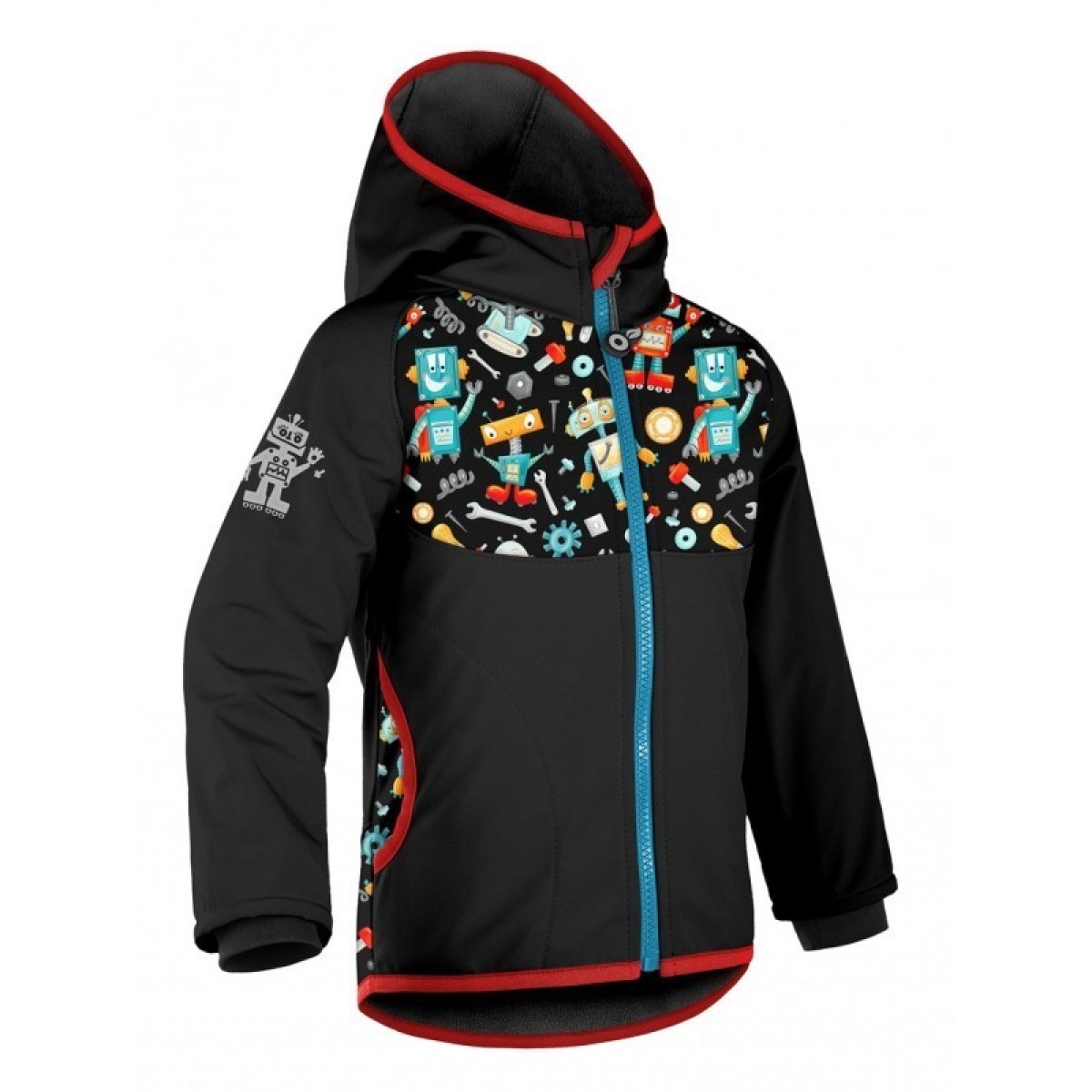 Bērnu softshell jope fliisvoodriga Basic, must/robotid