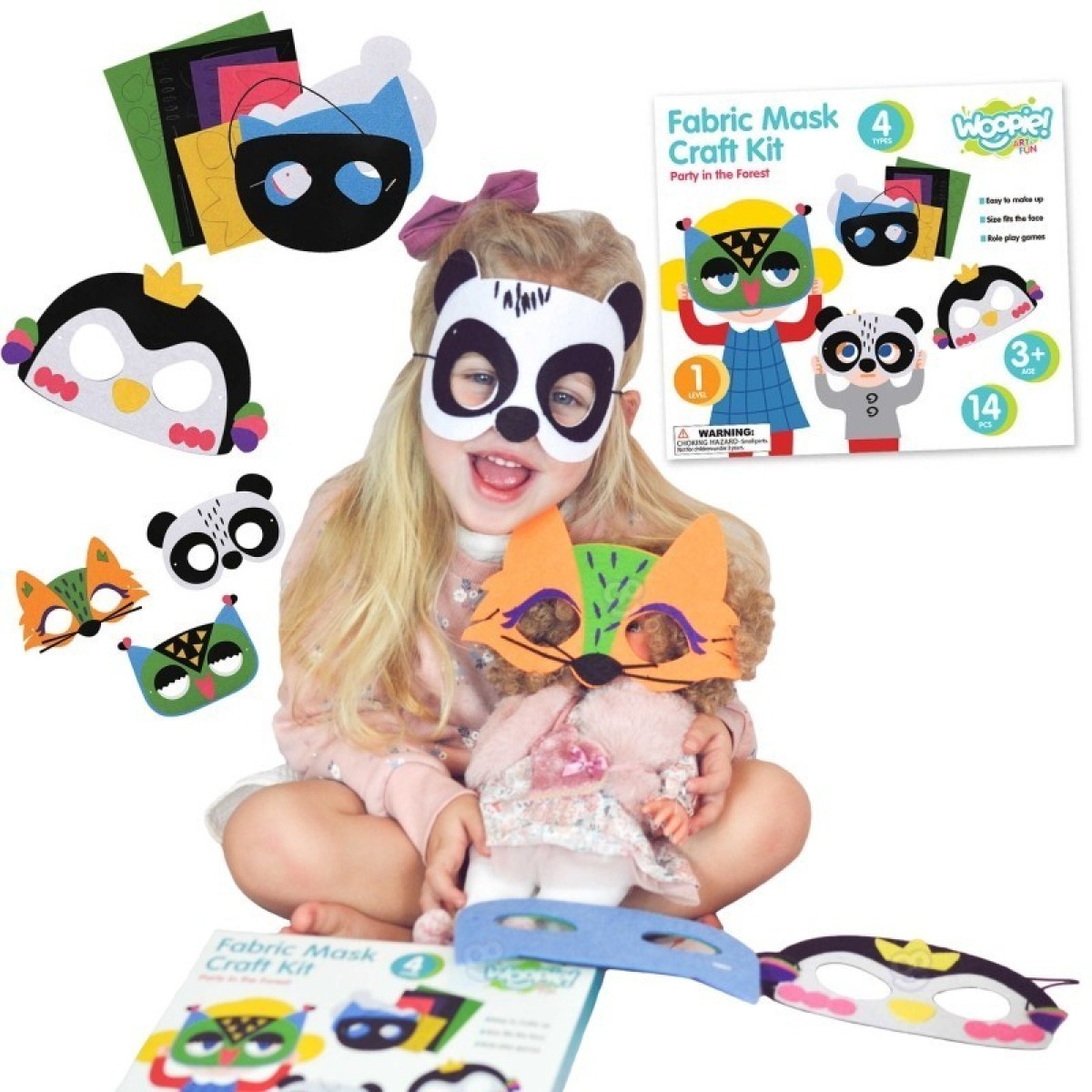 Woopie filca dzīvnieku masku izgatavošanas komplekts, 4 maskas