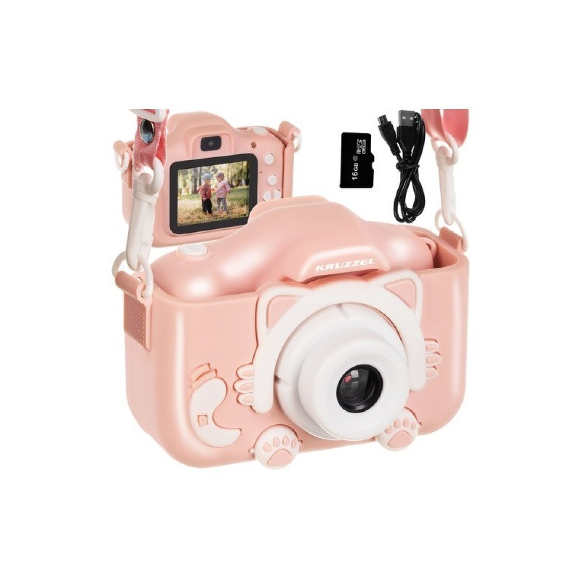 Bērnu digitālā fotokamera ar kaķēna vāciņu, Full HD, 32GB, rozā
