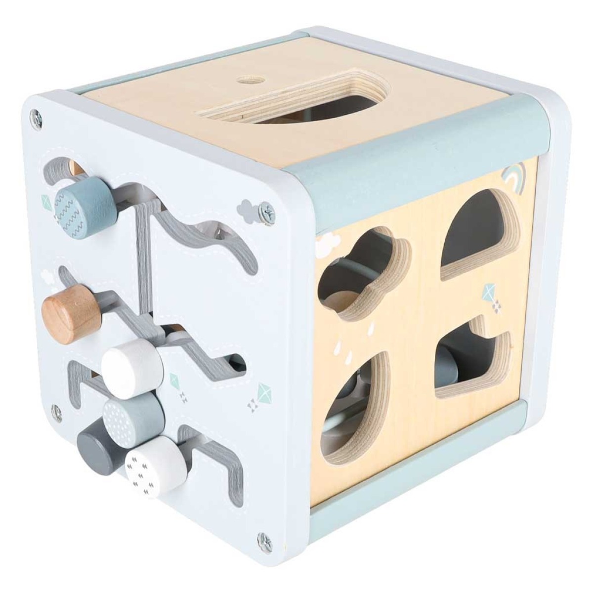 Koka aktivitāšu kubs 5-in-1, zils, 1+