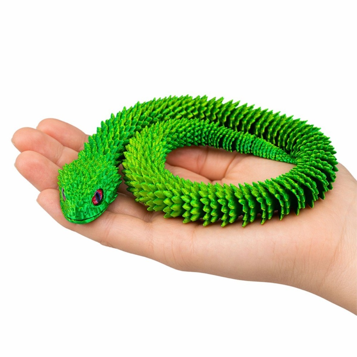 Dekoratīva 3D čūskas figūriņa, lokāma, zaļa ar spīdumiem, 45 cm