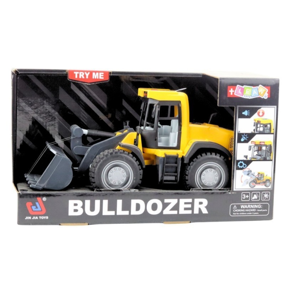 Dzeltens buldozers ar gaismām un skaņām