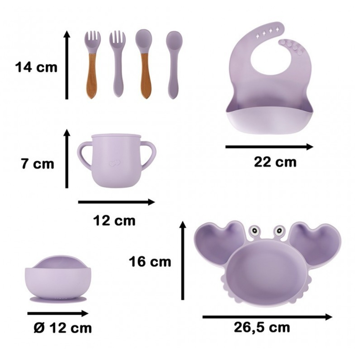 9 daļu violets silikona ēšanas piederumu komplekts ar krabja motīvu
