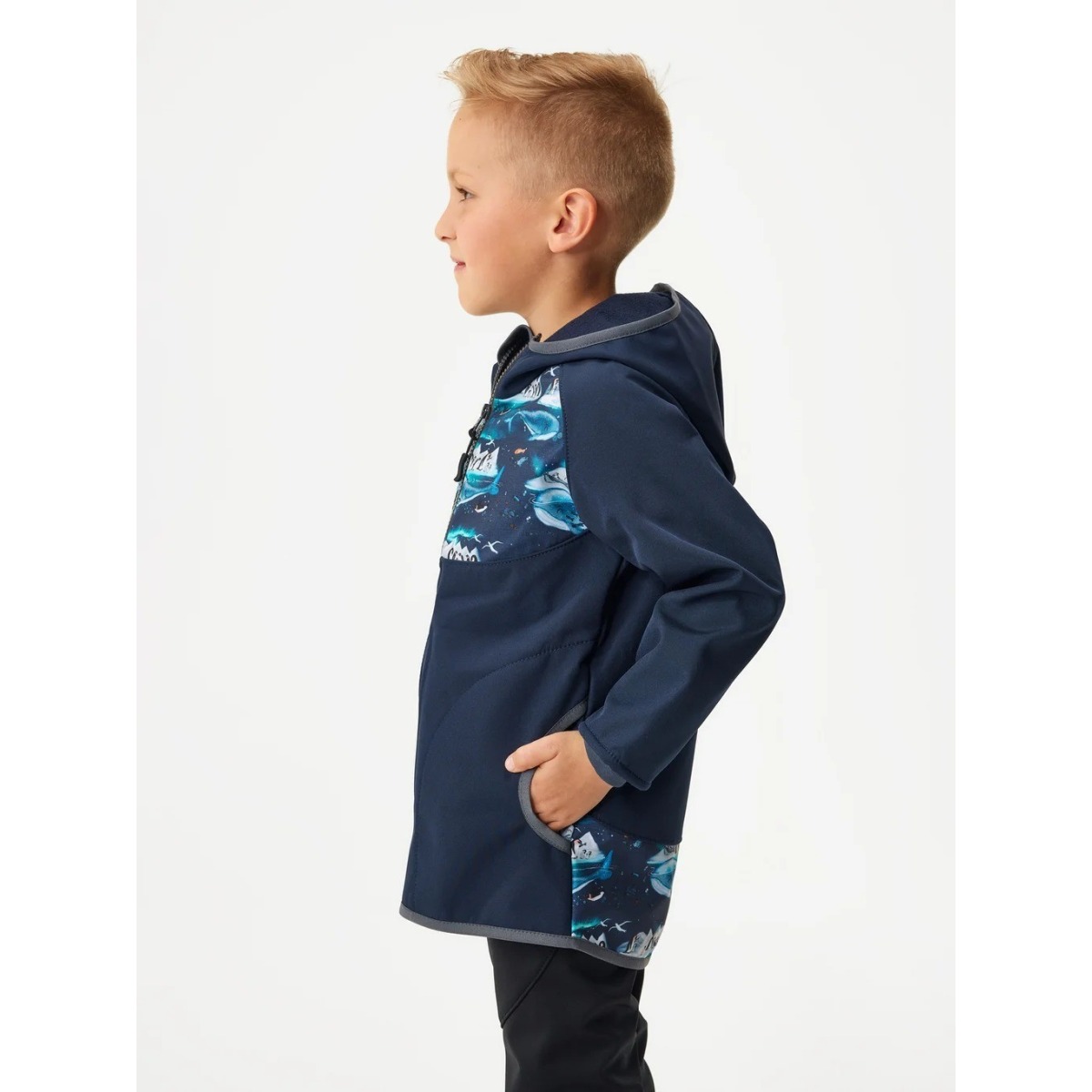 Bērnu softshell jaka Basic ar flīsa oderi, tumši zila/rozā