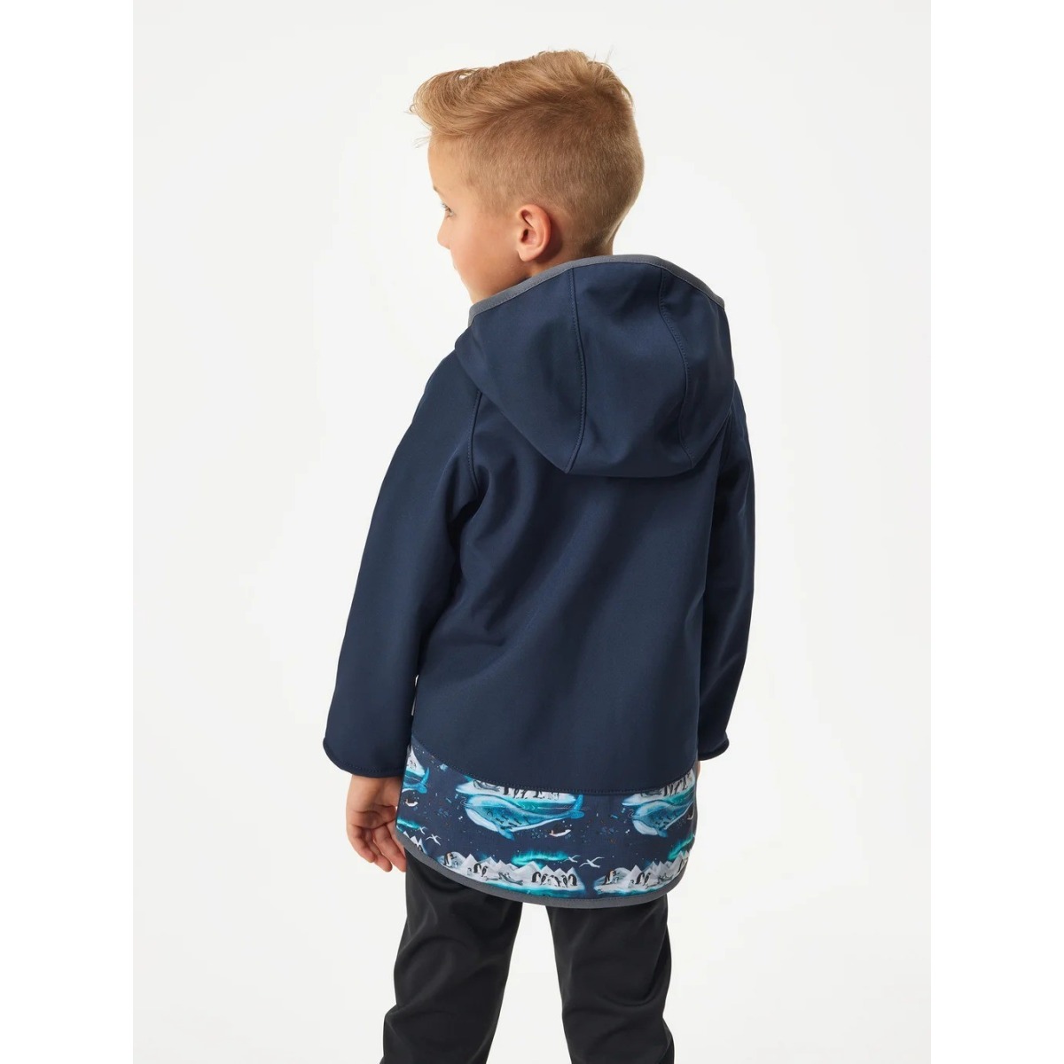 Bērnu softshell jope fliisvoodriga Basic, tumesinine/pingvii