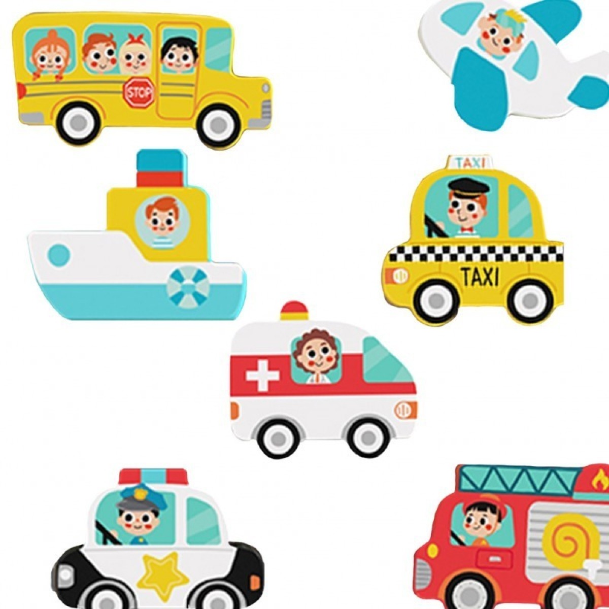 Koka Montesori puzle “Transportlīdzekļi”, 7 detaļas
