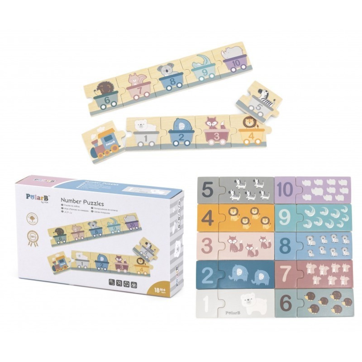 PolarB koka numbripusle Montessori numbrid