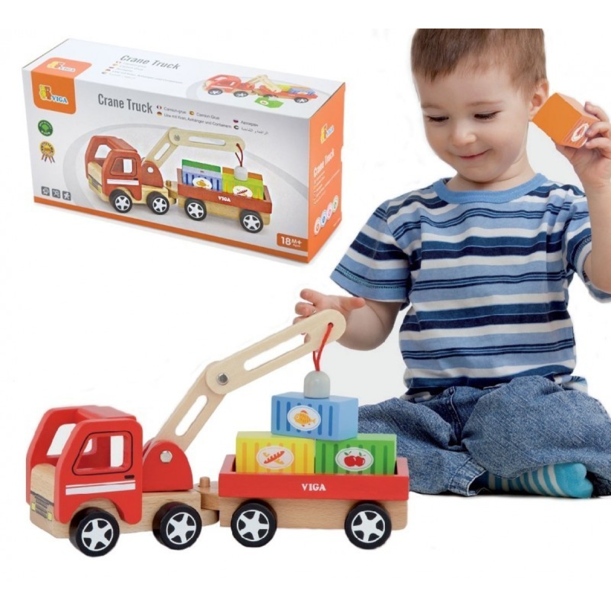 Viga Toys koka kraana konteineritega
