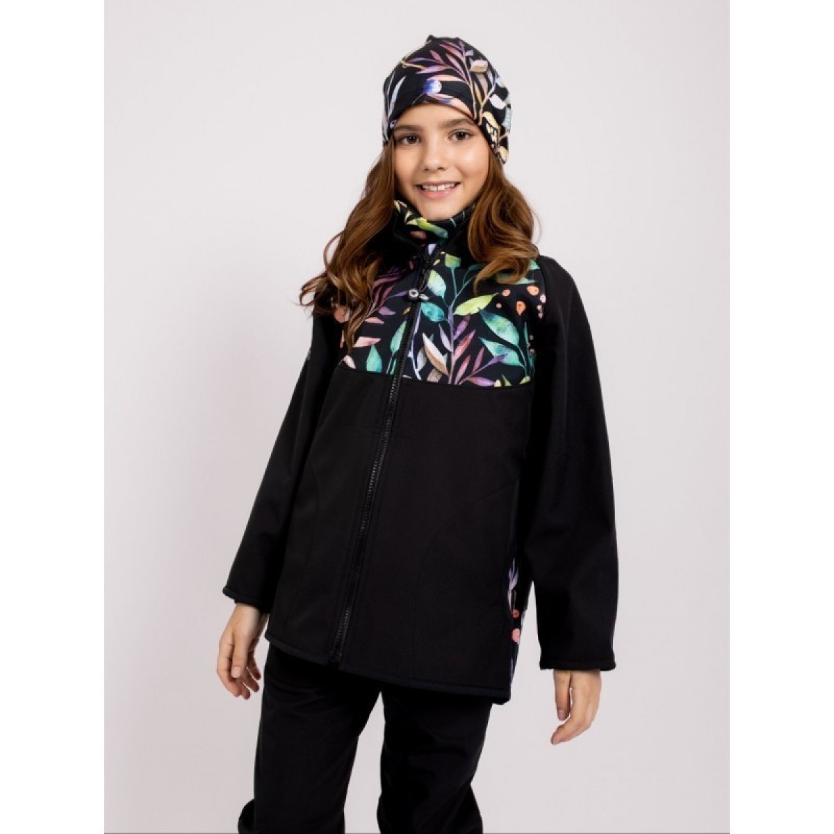 Bērnu softshell jope fliisvoodriga Basic, must/berry