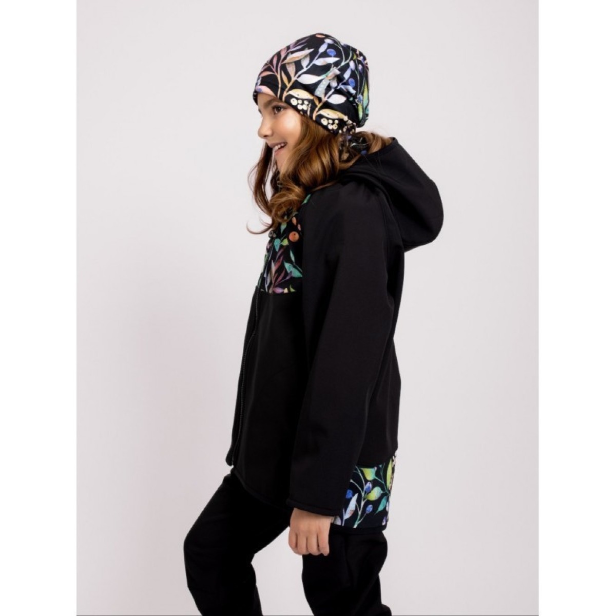 Bērnu softshell jope fliisvoodriga Basic, must/berry