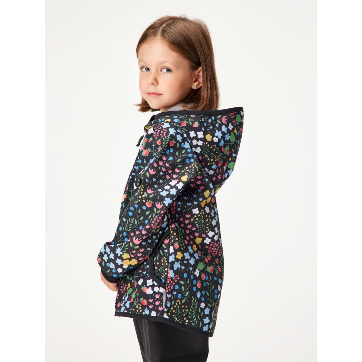 Bērnu softshell jope fliisvoodriga Basic, must / garden