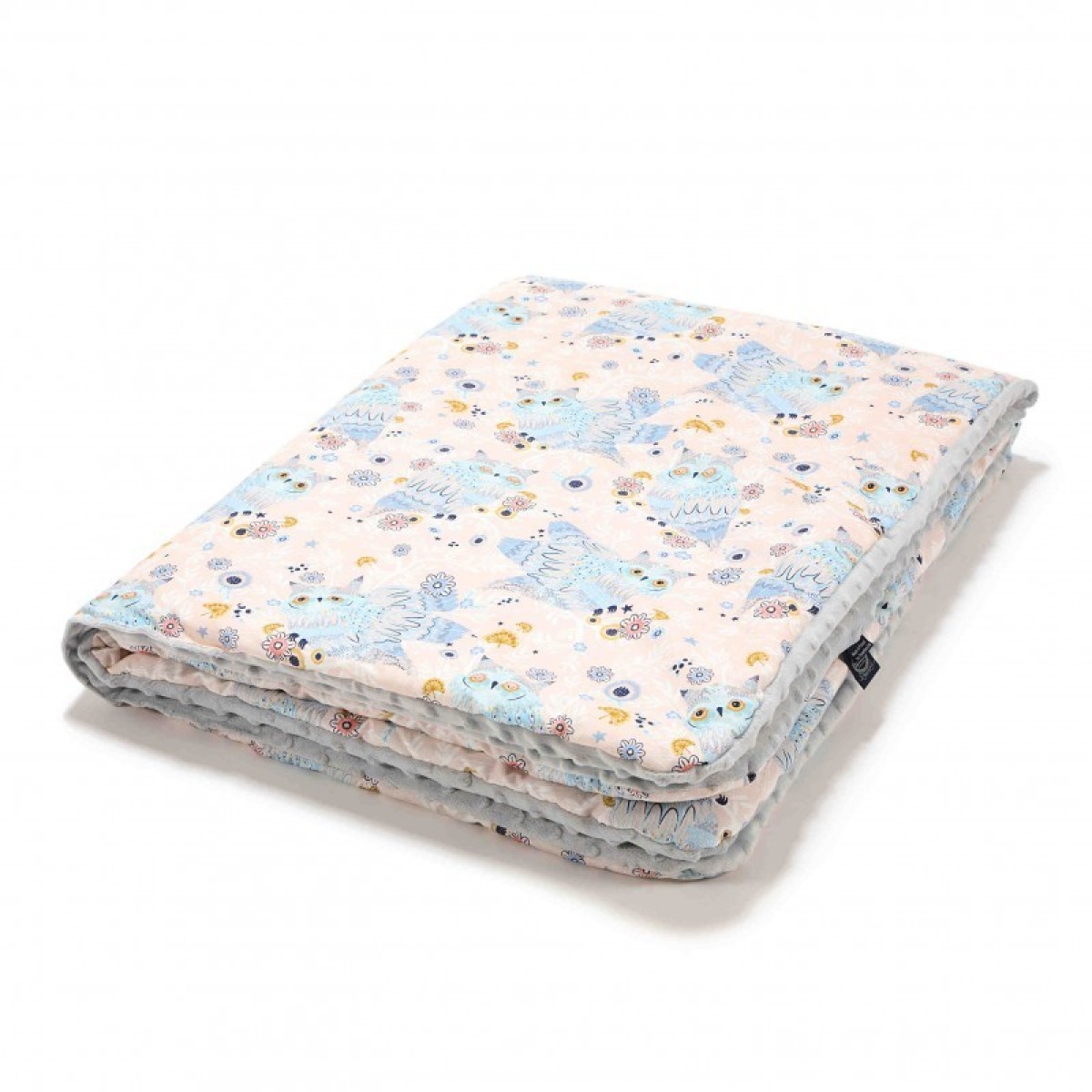 Abpusēja kokvilnas un minky sega 110x140 cm – Sleepy Owls, pelēka