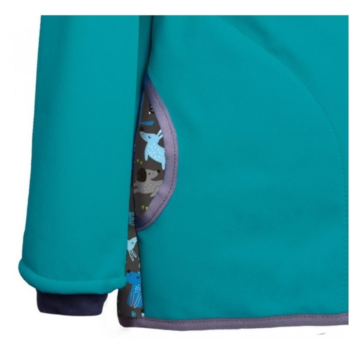 Bērnu softshell jaka ar flīsa oderi Basic, smaragda zaļa/suņa raksts