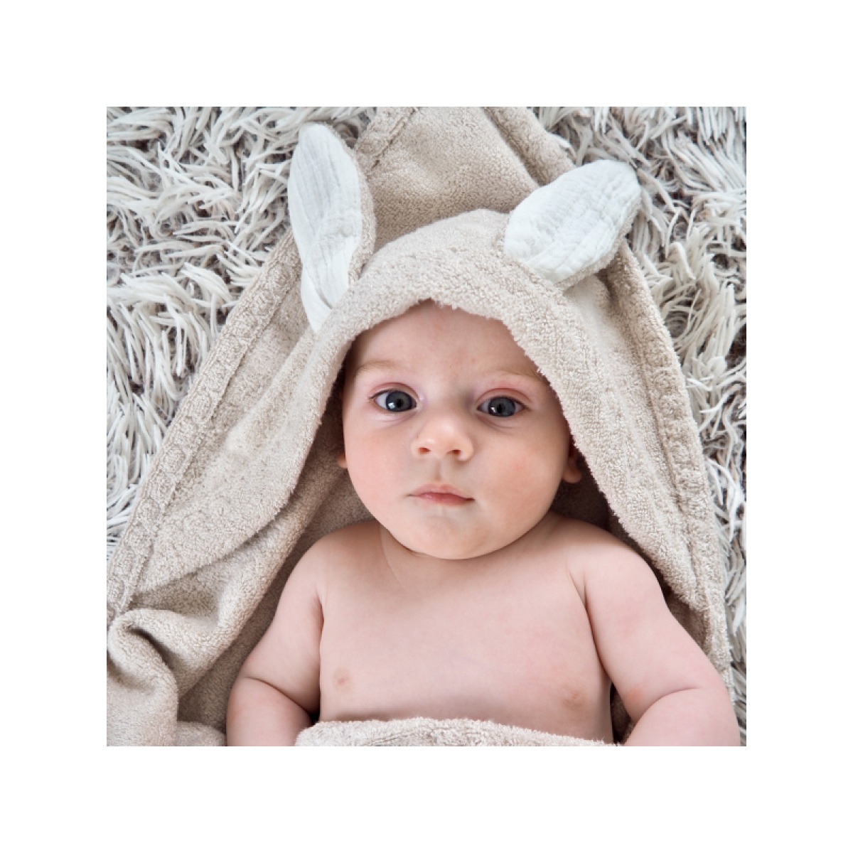 Bambusa dvielis ar kapuci Bunny, pelēks