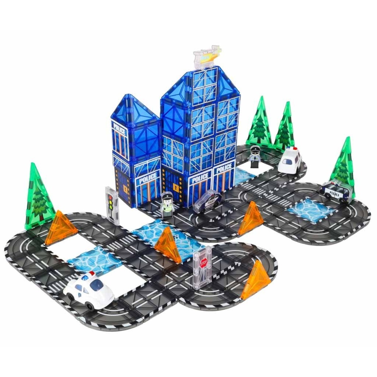 3D magnētiskie klucīši – policijas automašīnas, 91 gab.