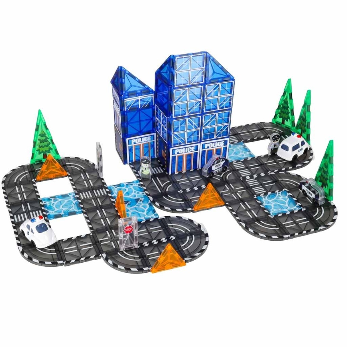 3D magnētiskie klucīši – policijas automašīnas, 91 gab.