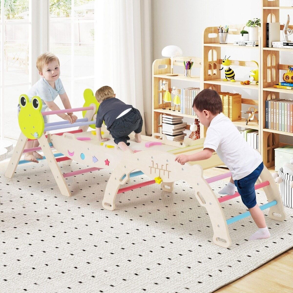 3 daļu kāpšanas komplekts ar slidkalniņu, kāpšanas arku, diviem