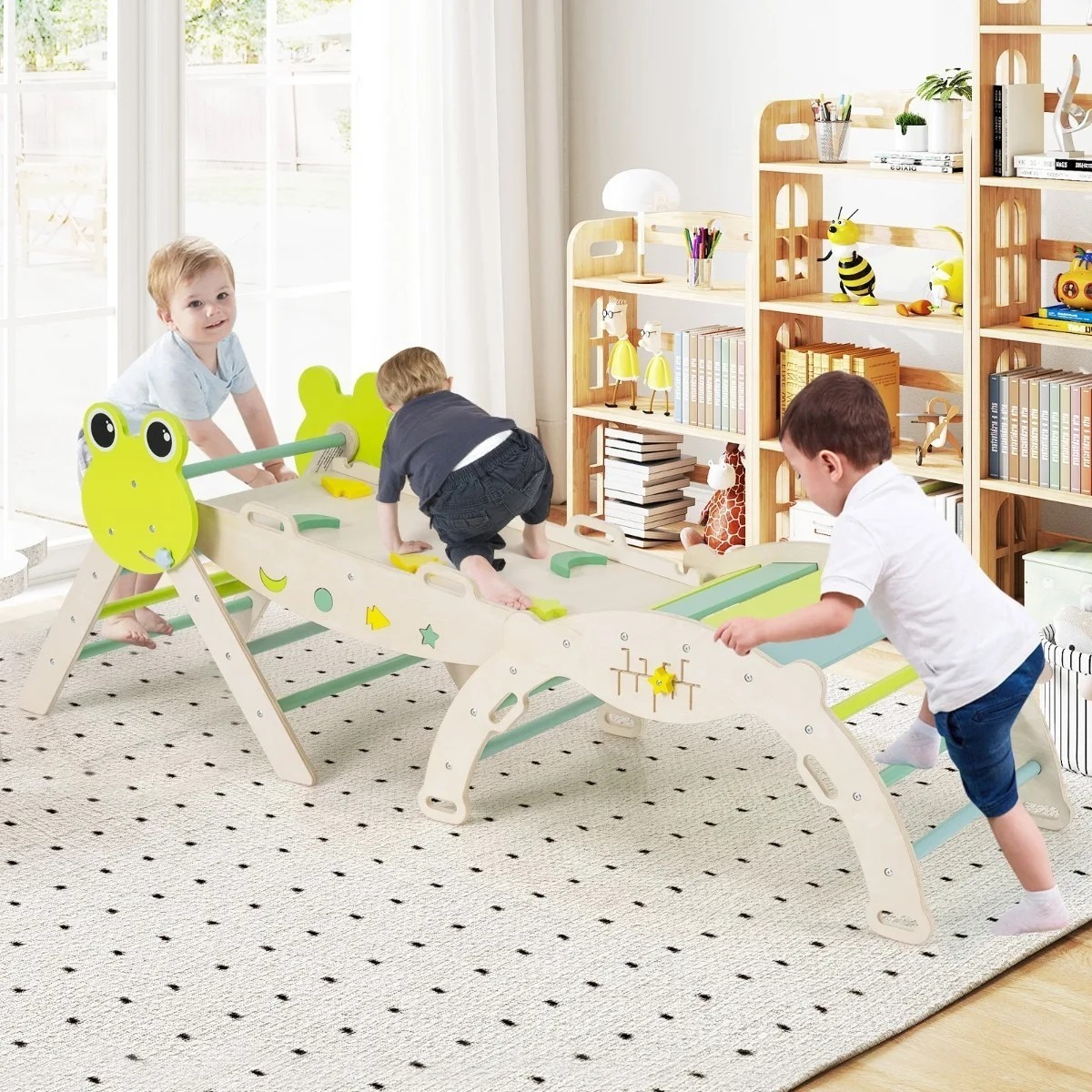 3 daļu kāpšanas komplekts ar apgriežamu rampu un arku, zaļš