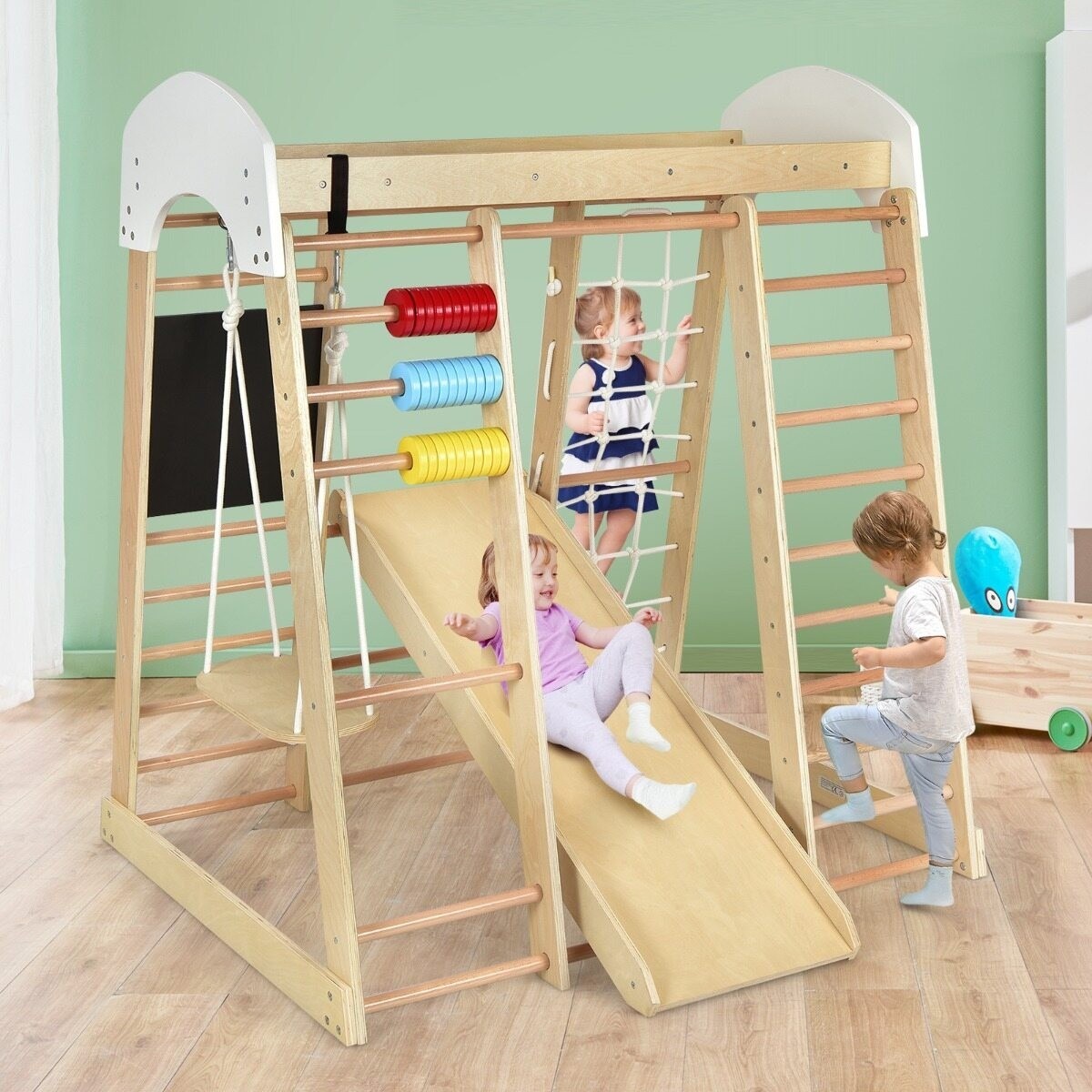 Ronimise komplekt väikebērniem liumäe ja kiigega 124 x 119 x