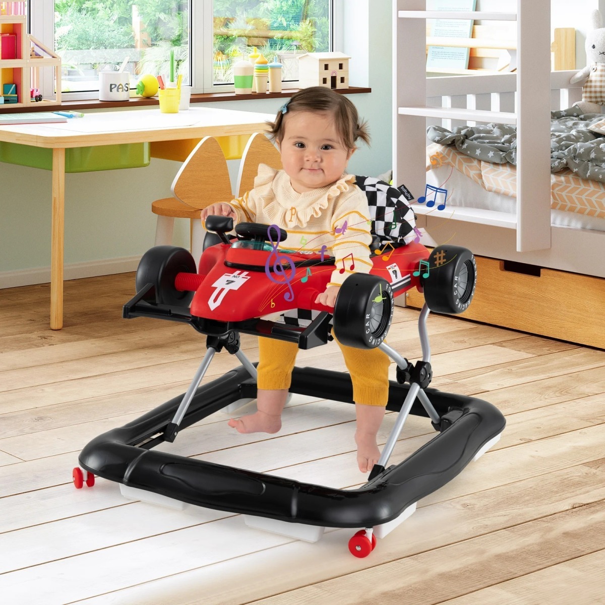 4-ühes mazuļakäimiskäru tegevuskeskus, reguleeritava kõrguse