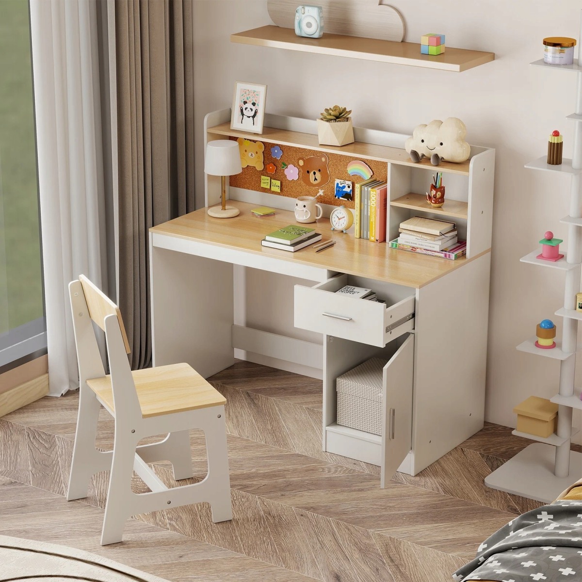 Bērnu rakstāmgalds un krēsls, dabīgā krāsā | MIU Kids
