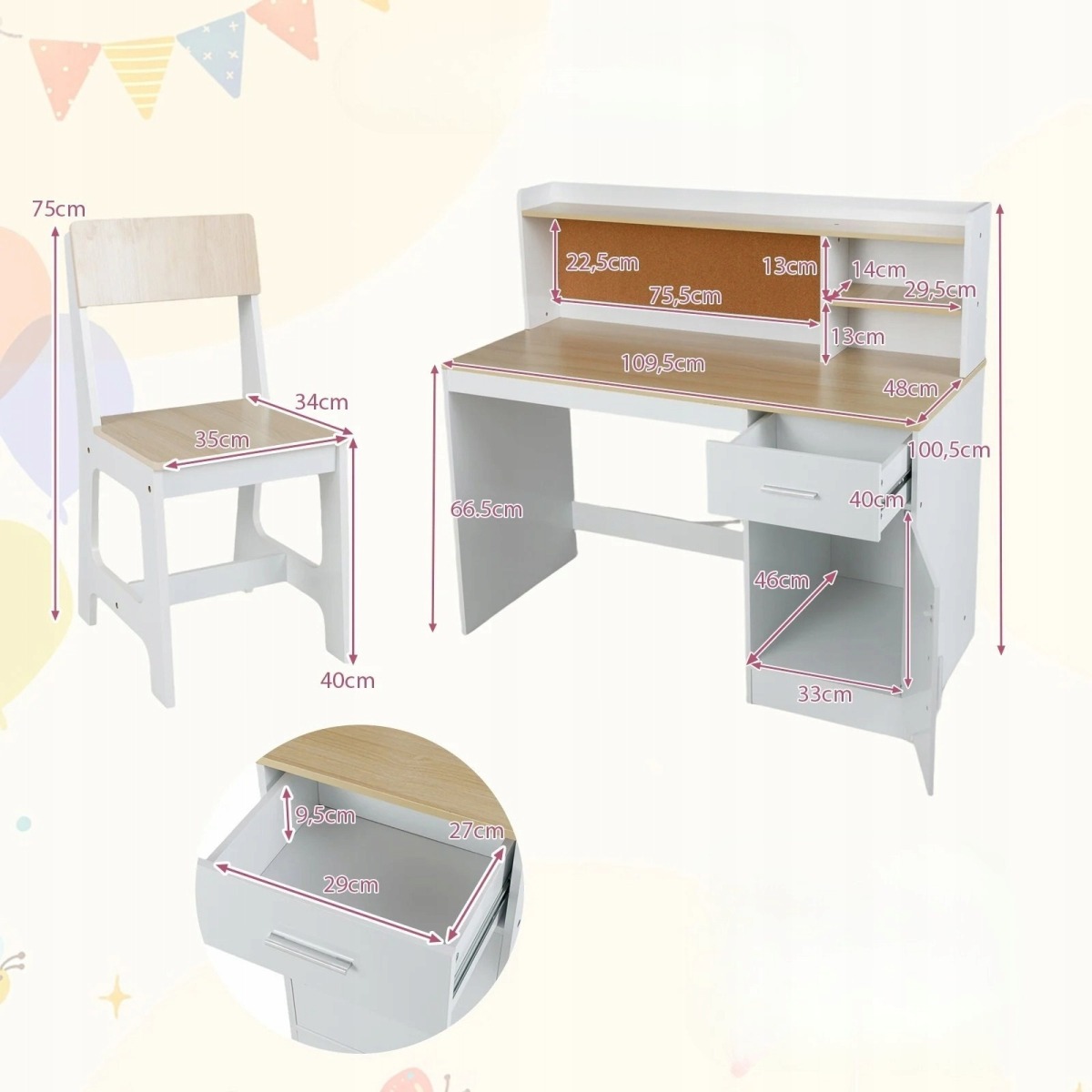 Bērnu rakstāmgalds un krēsls, dabīgā krāsā | MIU Kids