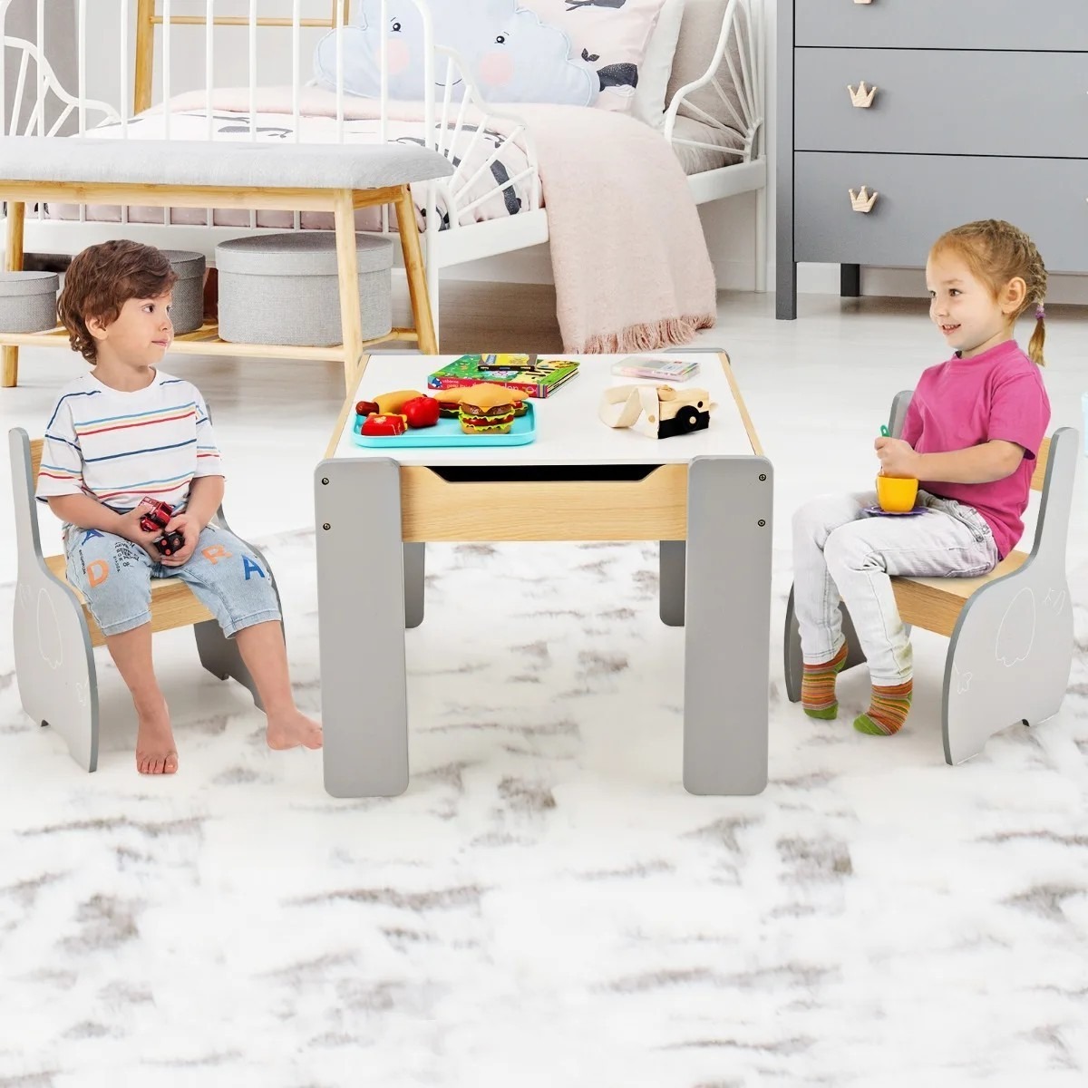 4-in-1 koka aktivitāšu galds un krēsli bērniem, 3–6 gadi | MIU Kids