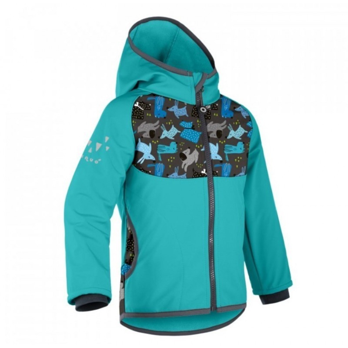 Bērnu softshell jaka ar flīsa oderi Basic, smaragda zaļa/suņa raksts
