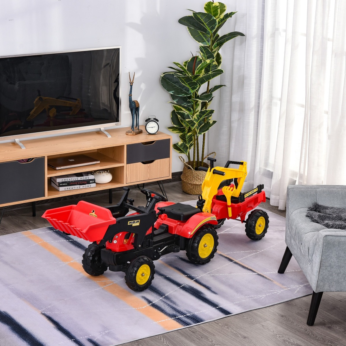 Bērnu pedāļu traktors ar frontālo iekrāvēju, sarkans – 3–6 gadiem