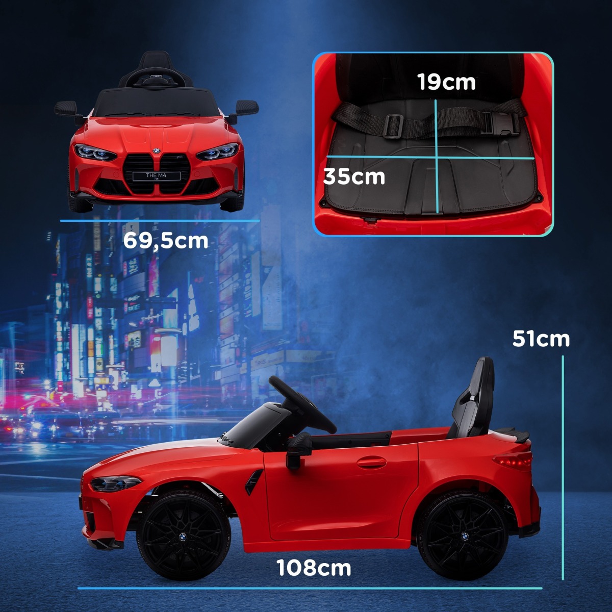 Licencēts BMW M4 bērnu elektriskais auto 12 V ar tālvadības pulti, sarkans