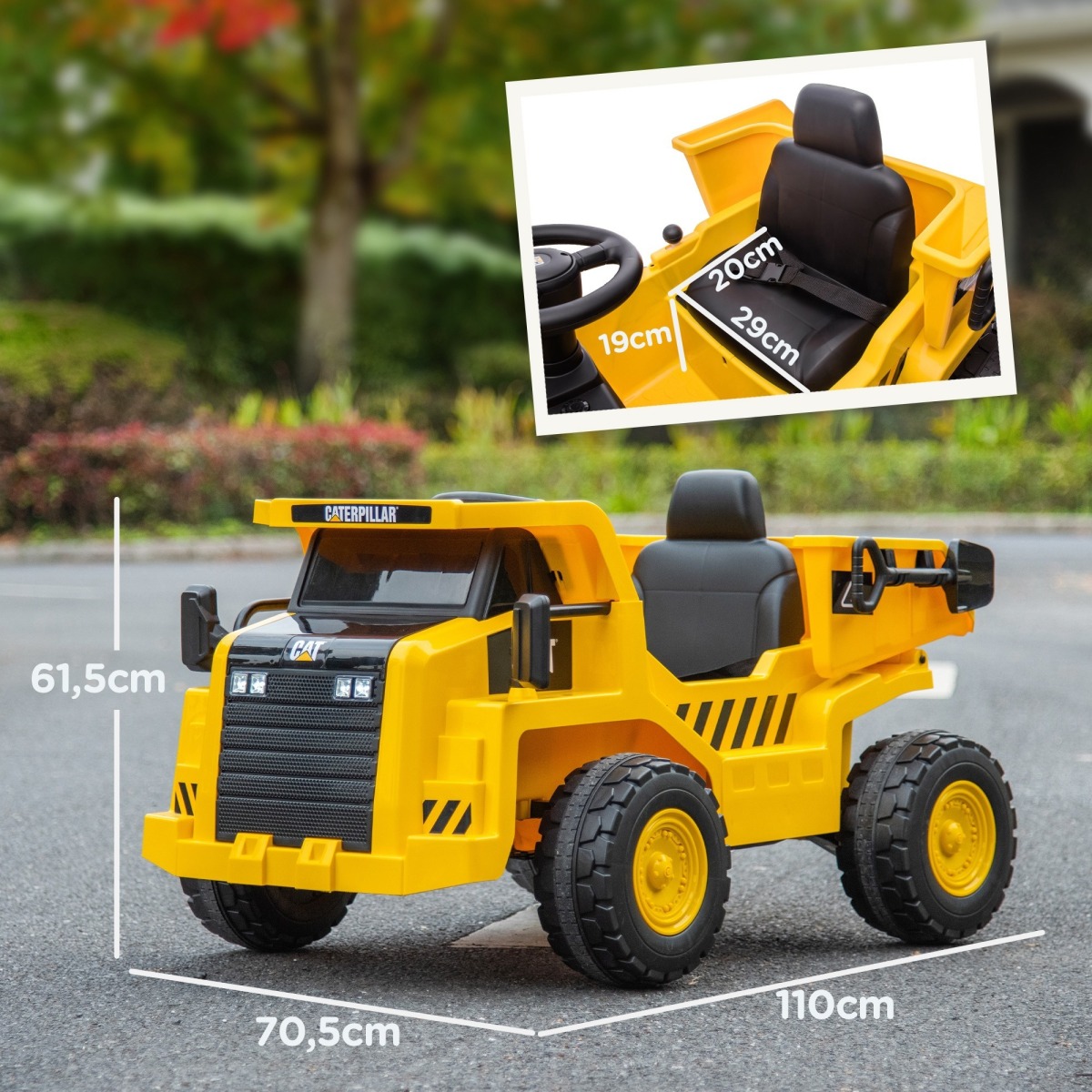 Caterpillar bērnu elektriskais ekskavators pašizgāzējs ar tālvadības pulti, dzeltens