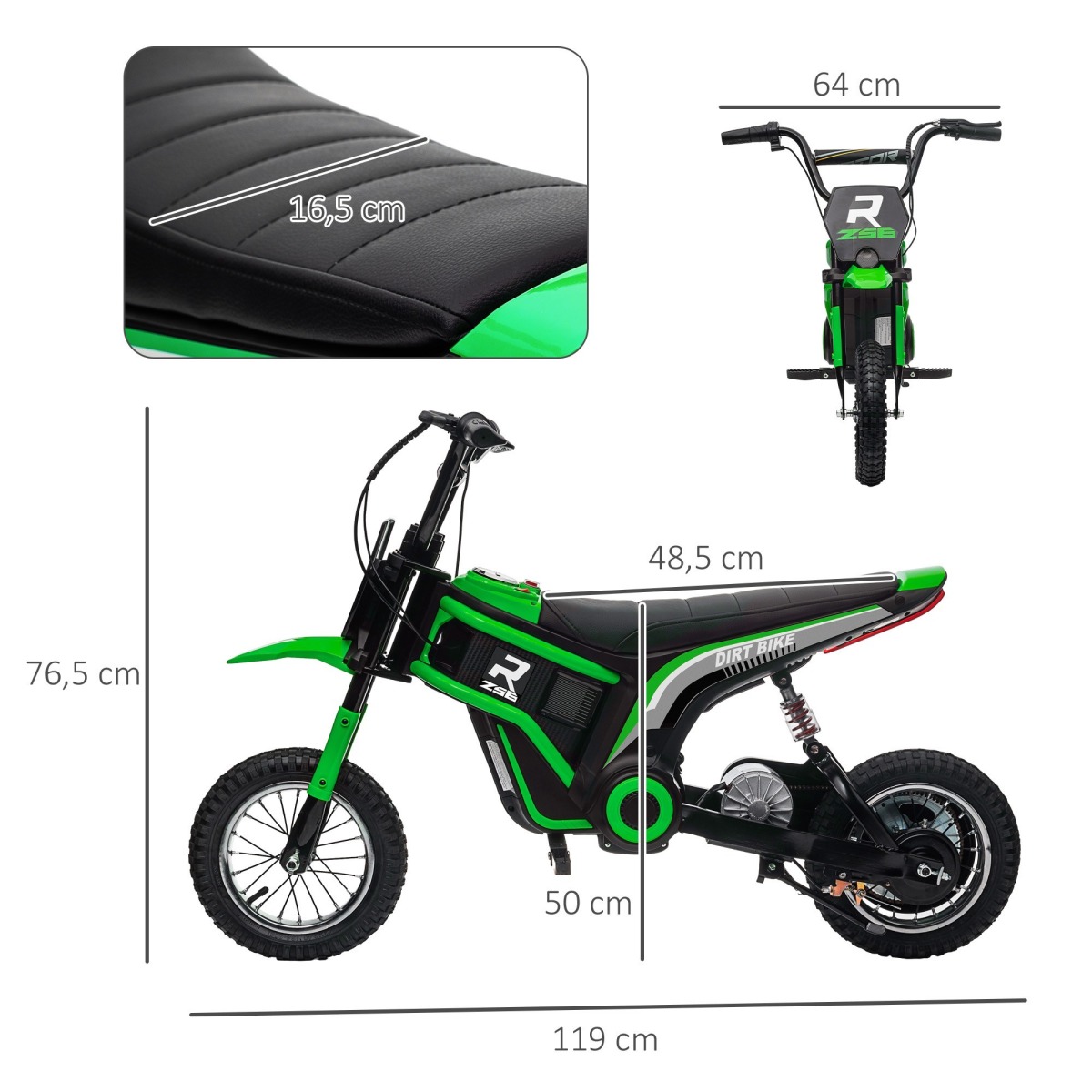 Bērnu elektriskais motocikls 24V 350W, 8–16 km/h, zaļš