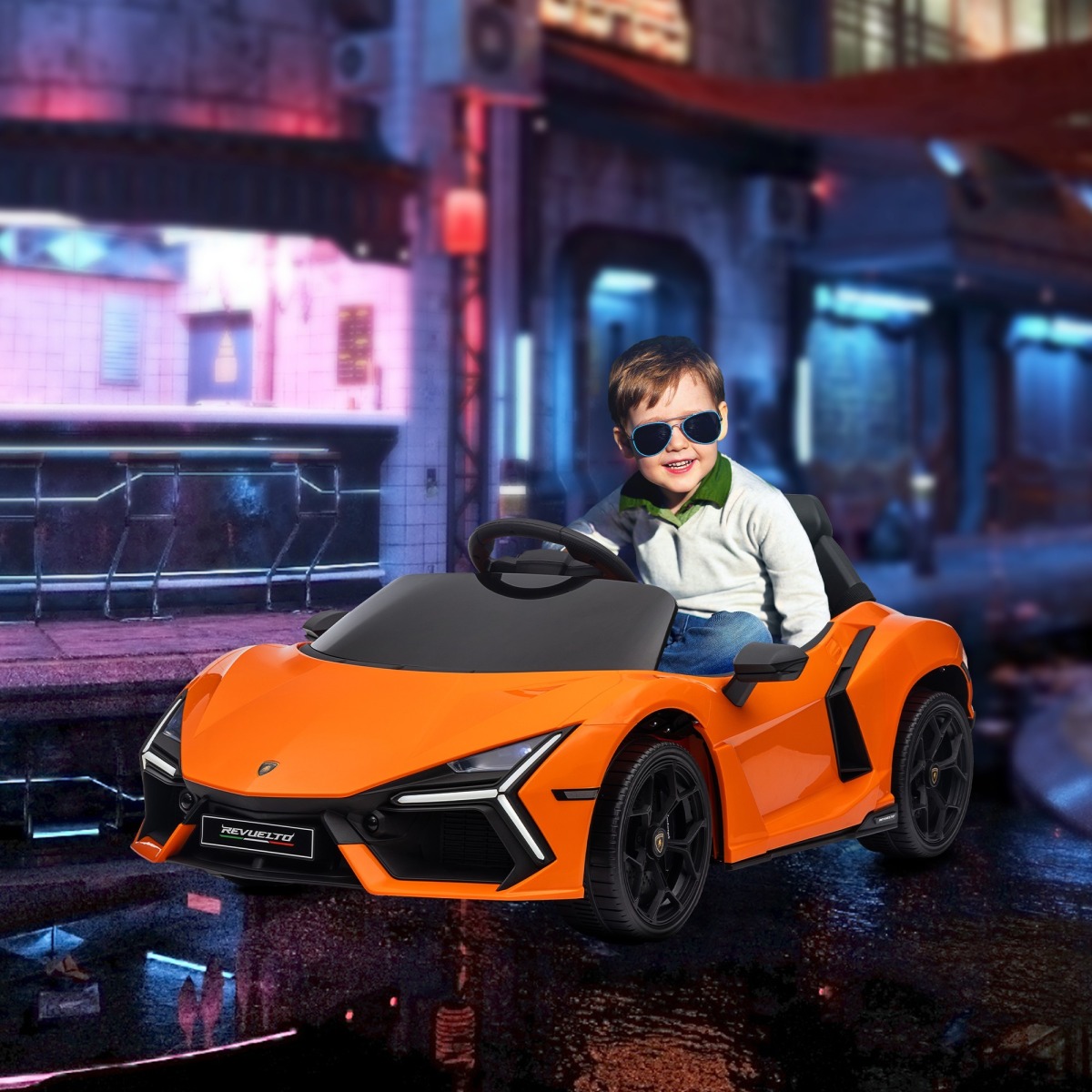 Lamborghini Revuelto bērnu elektroauto 12V ar tālvadības pulti, oranžs