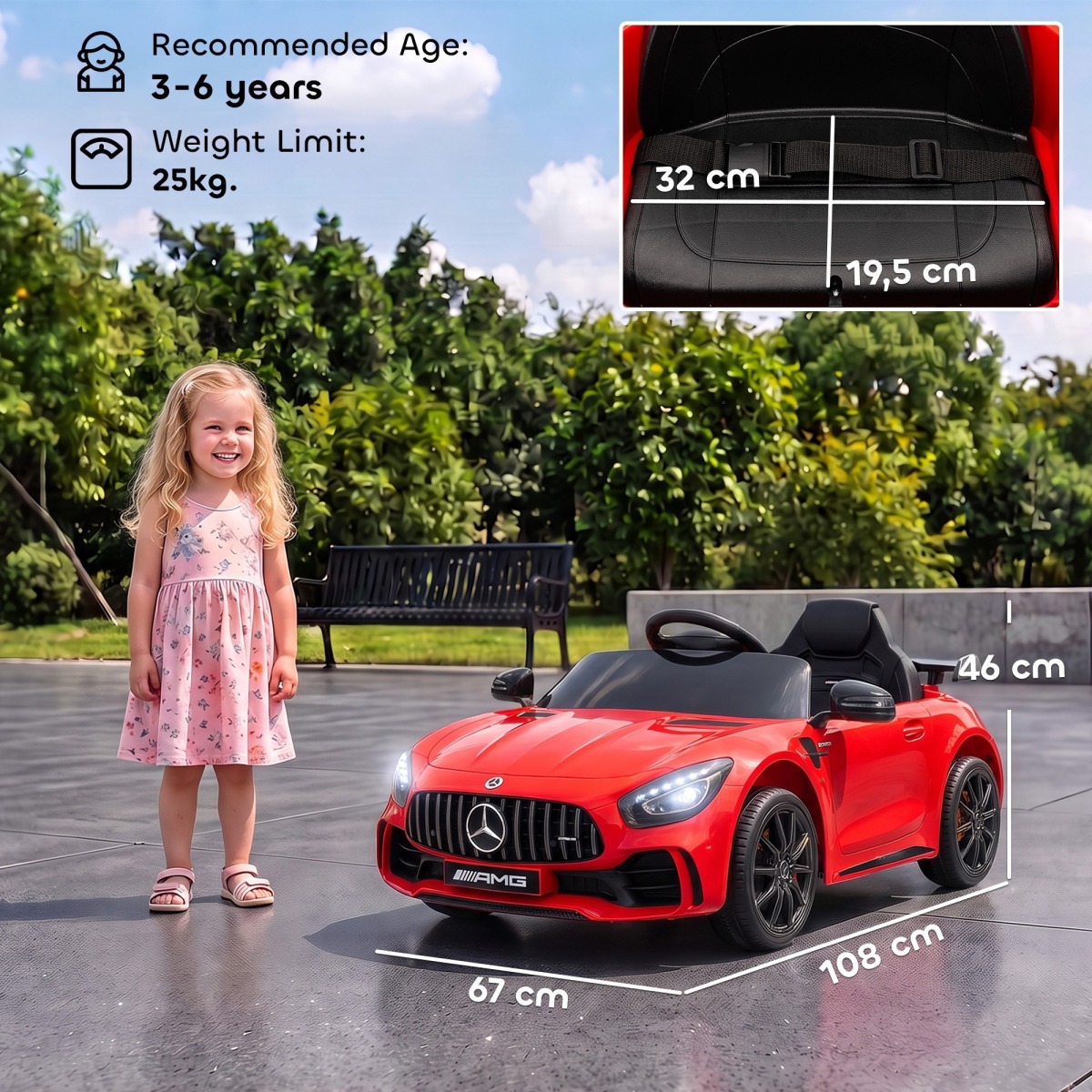 Mercedes-Benz elektriline lasteauto puldi, tulede ja muusika
