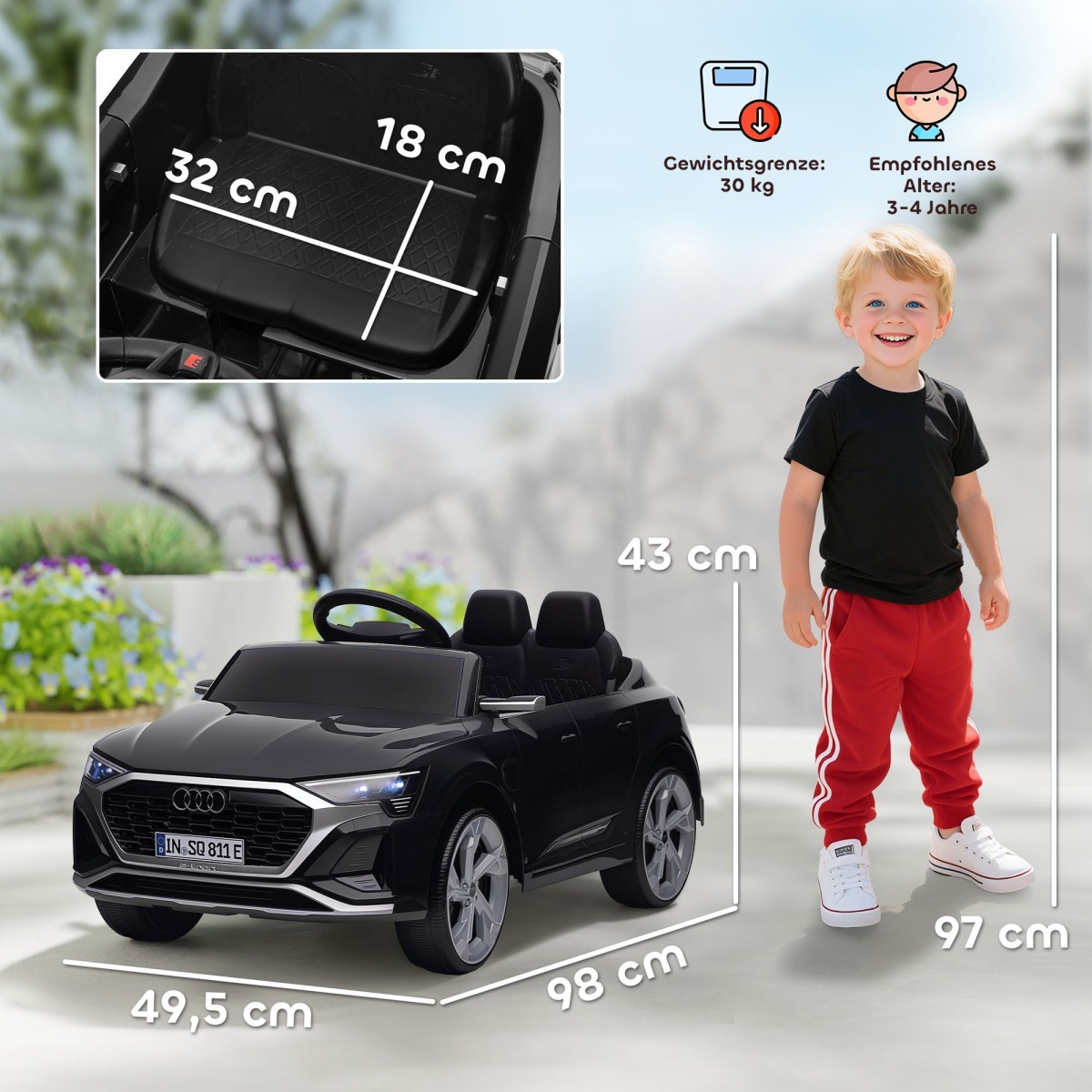Audi Q8 e-tron bērnu elektromobilis 12 V, 3-5 km/h, melns