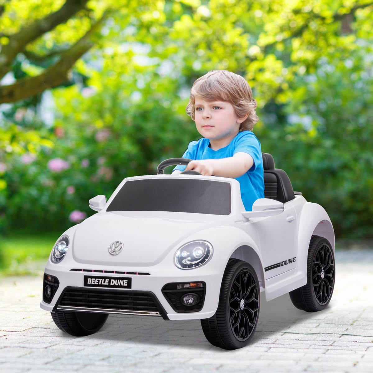 VW Beetle bērnu elektromobilis 12 V, balts, ar tālvadības pulti un mūziku