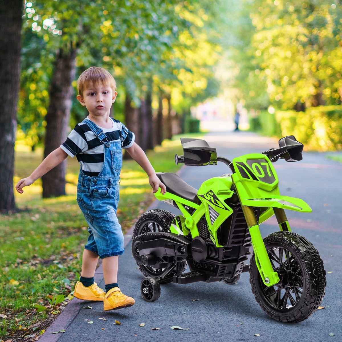 Zaļš 6 V elektriskais motocikls bērniem, 3–8 gadi